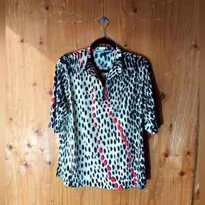 Jamie Sadock Animal Print/Red Orange 1/4 Zip Short Sleeve Golf Polo